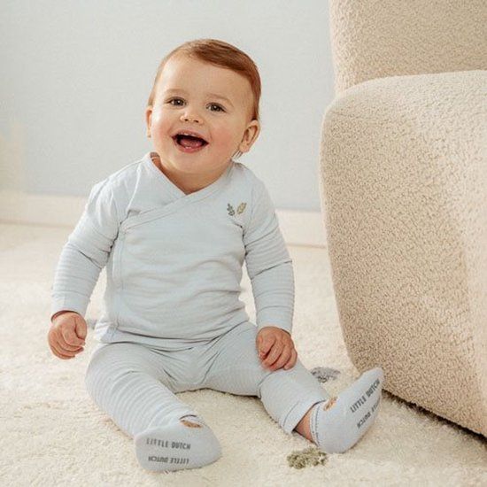 Little Dutch T-shirt - Maat 62 - Shirt overslag lange mouw Jongens - Baby Blue, Blauw - Forest Friends Newborn