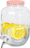 Excellent Houseware Drankdispenser/limonadetap - met tapje - glas - 4 liter - rood/wit geblokte dop - 15 x 26 cm