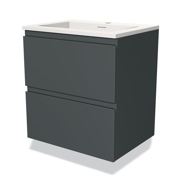 Maxaro Badkamermeubel 60cm Modulo Donkergrijs 2 Lades Greeploos Wastafel Solid Surface