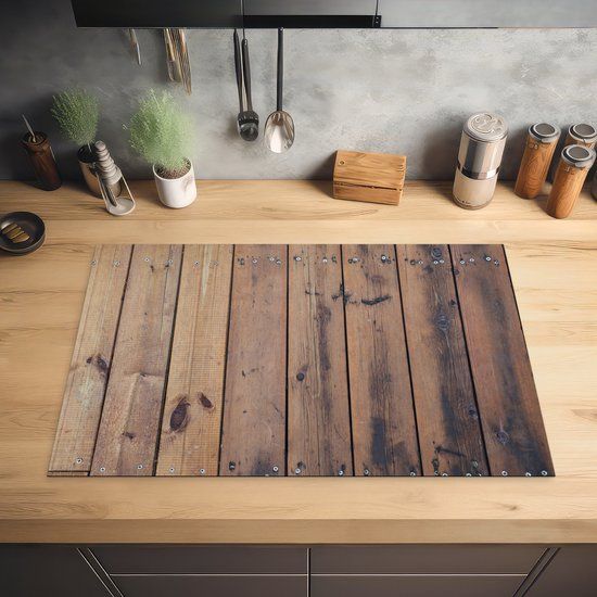 KitchenYeah® Inductie beschermer 80.2x52.2 cm - Structuur van verweerde planken - Inductie kookplaat accessoire