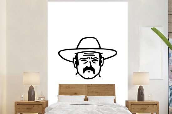 Nr1Wallpaper Behang - Fotobehang Zwart-witte illustratie van een cowboy - Breedte 195 cm x hoogte 300 cm