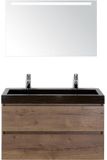 BES LED Maxx XL Badmeubelset 100 cm - Tabacco - Wastafel Lucca 2 Kraangaten met LED Spiegel