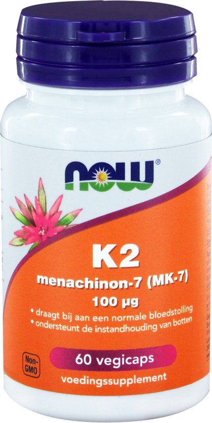 NOW K2 100 mcg - 60 vcaps - Vegan - Vitamin K2 Supplement