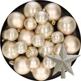 Decoris Kaemingk B.V. Kerstversiering kunststof kerstballen met piek parel/champagne 6-8-10 cm pakket van 45x stuks