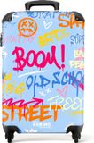 NoBoringSuitcases.com® Handbagage koffer lichtgewicht - Reiskoffer trolley - Kleurrijke graffiti print met tekst en spetters - Rolkoffer met wieltjes - Past binnen 55x40x20 en 55x35x25