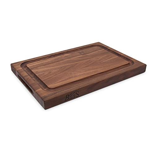 Boos Blocks WAL BBQBD Gourmet-walnoothouten snijplank van John Boos - 46 x 31 x 4 cm - met sapgoot, aan beide zijden bruikbaar, zijdelingse handgrepen.