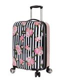 Betsey Johnson Designer 20 Inch Carry On - Expandable (ABS + PC) Hardside Luggage - Lightweight Durable Suitcase With 8-Rolling Spinner Wheels for Women (Stripe Roses)