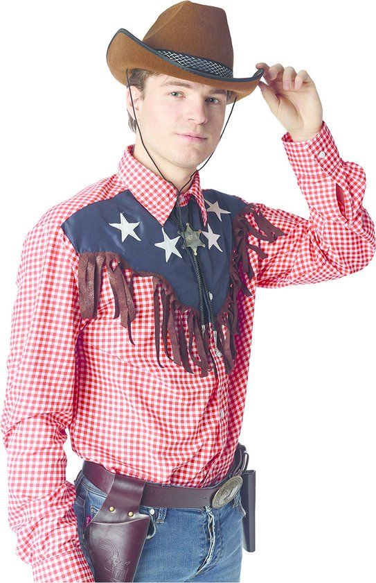 Cowboy Blouse Danley Man - Maat 50 - Rood - Zalm, Multikleur - Print - Mannen - Maat 50