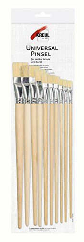 KREUL 47390 - Universele penseelset van slijtvast natuurhaar, plat, maten 6, 8, 10, 14, 16, 18, 20, 22 en 24 voor kunst, hobby en school.