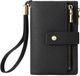 HORCONDORM S.R.L. Portefeuille femme triple pli moyen en cuir, portefeuille anti-RFID avec fentes pour cartes, compartiment à monnaie et bracelet amovible, noir, Mittelgroß, Retro