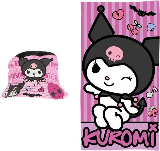 4KidsOnly Mister License Kuromi strandset; vissershoedje en strandlaken
