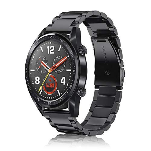 Fintie Bandjes compatibel met Huawei Watch GT/Huawei Watch GT 2 46mm/Huawei Watch GT Active Smartwatch – 22mm Snelle Release Roestvrij Staal Metaal Adjustable Replacement Armband, Zwart