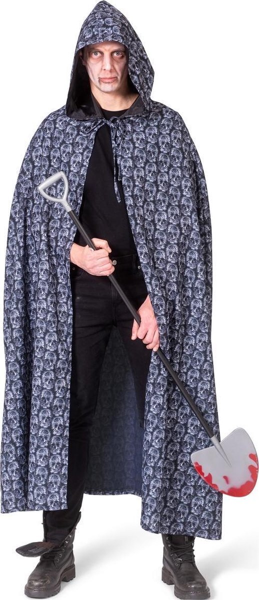 Funny Fashion Beul & Magere Hein Kostuum | Grijze Doodskoppen Van De Graver Cape | One Size | Halloween | Verkleedkleding