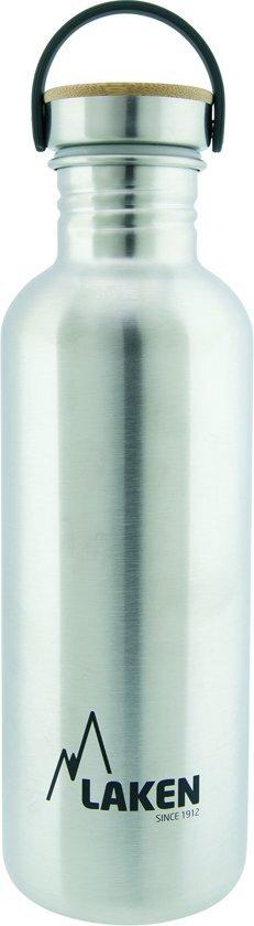 Laken RVS fles 1000ml Basic Steel Bottle - Bamboo screw cap, rvs