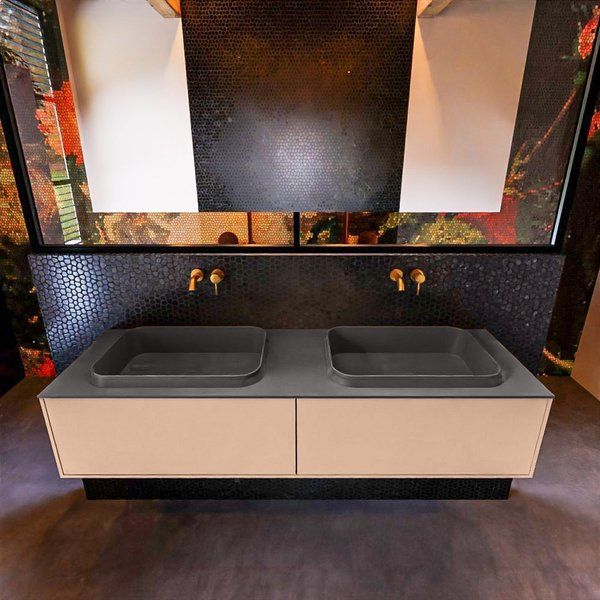 Mondiaz ERIN 150cm badmeubelset onderkast Rosee met 2 lades + Wastafel RIDGE dubbel Dark grey