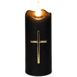 sarcia.eu Zwarte LED-kaars met kruis, VLAMEFFECT, vulling voor graflichten OP BATTERIJEN 13 cm