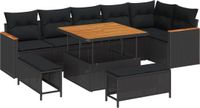 vidaXL Tuinbank - Set - 9 - st - Zwart - poly - rattan
