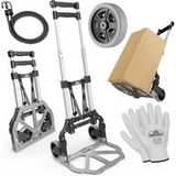 GARDEBRUK® Bolderkar, aluminium, opvouwbaar, 80 kg, massieve wielen, lekvrij, handschoenen, 2 spanners, transportwagen, steekwagen, verhuizing, inklapbaar