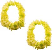 Merkloos Hawaii kransen bloemen slingers - Set van 12x stuks - neon geel