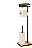 Merkloos Relaxdays Wc rolhouder staand - 68 cm - met reserverolhouder - plankje - zwart