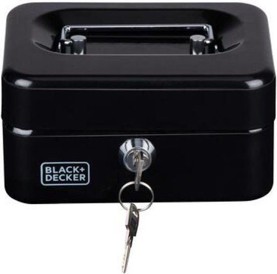 Black&Decker Geldkistje/kluisje - 2 sleutels - zwart - staal - muntbakje - 15 x 12 x 8 cm