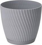 Form Plastic Plantenpot/bloempot Waves - kunststof - platina grijs - D23 x H21 cm - met opvang schotel - rond