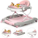BRONEA® Loopstoeltje baby 4-in-1 | Babywalker met schommelfunctie en speelpaneel met muziek | In hoogte verstelbaar en opvouwbaar | Loopstoel met stille wielen en remmen - Grijs/Rose
