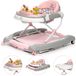 BRONEA® Loopstoeltje baby 4-in-1 | Babywalker met schommelfunctie en speelpaneel met muziek | In hoogte verstelbaar en opvouwbaar | Loopstoel met stille wielen en remmen - Grijs/Rose