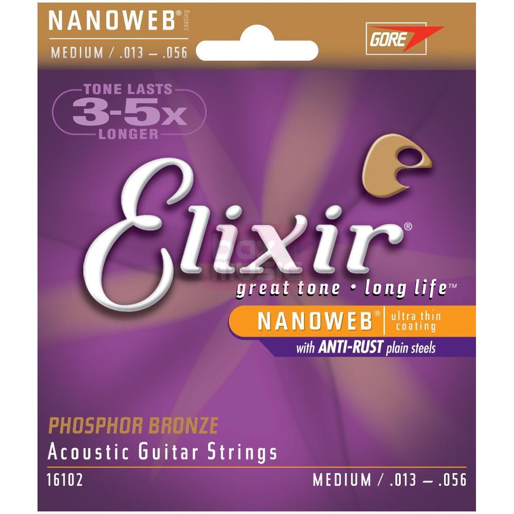 Elixir 16102 Acoustic Phosphor Bronze Nanoweb Medium 13-56