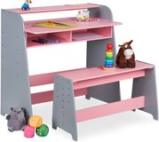 Merkloos / Sans marque Relaxdays Kindertafel met Bankje - Opbergruimte - 88 x 90 x 48 cm - Hoogte Verstelbaar - Knutseltafel