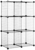 Amazon Basics Kubus met 6 planken, in elkaar grijpend, 1 opbergeenheid met metalen gaas, 27 kg maximaal gewicht per plank, zwart, 37 cm x 77 cm x 114 cm (d x b x h)