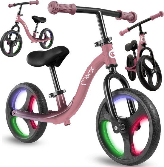 Momi ISOKA Loopfiets met LED-wielen, Verstelbaar Zadel en Stuur – Roze