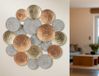 Casablanca Wandreliëf, Oosters, metaal, goudkleurig, koperkleurig, wit, metallic look, rond Ø 61 cm, diepte 6 cm, wanddecoratie, kunstdecoratie, woonaccessoire