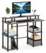 Bureau d'ordinateur avec espace de rangement, en bois composite, chêne/noir, dimensions : 113 x 86,1 x 48 cm