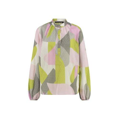 Expresso Expresso blousetop met all over print en textuur grijs/limegroen/roze