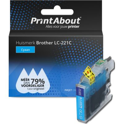 PrintAbout Huismerk Brother LC-221C Inktcartridge Cyaan