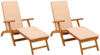 vidaXL Ligstoel Massief Acacia Hout Beige Inclusief Kussen 1 Persoon