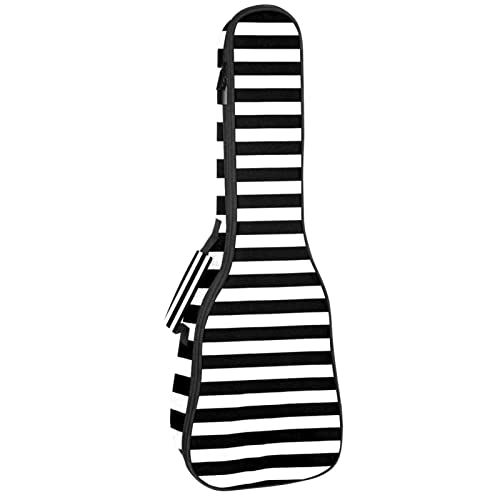 Mersov Concert Ukulele rugzak, zware ukelele tas met opslag, sopraan concert tenor ukelele 10 mm gewatteerde tas zwart en wit gestreept bedrukt
