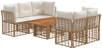 vidaXL Tuinbank - Set - 6 - st - Natuurlijk - en - Crème - Wit - poly - rattan