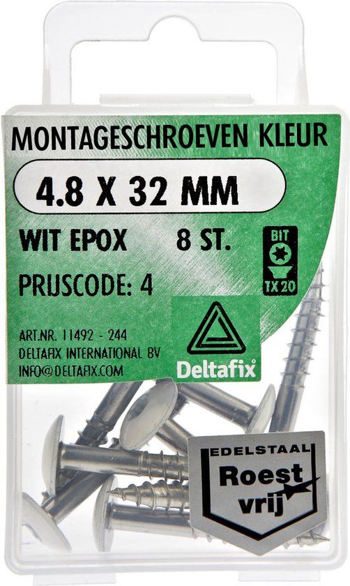 Deltafix montageschroeven 4,8 x 32 mm - RVS A2 / Wit - 8 stuks