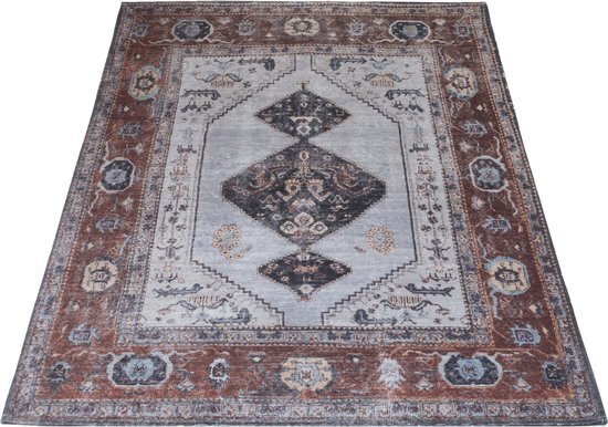 Vloerkleed Karaca Antraciet/Brown 09 - 160 x 230 cm