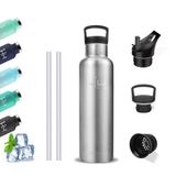 Thermosfles, 0,5 liter, BPA-vrij, roestvrijstalen drinkfles, met filter en rietje, metalen fles, houdt 12 uur warm/24 uur koud, voor kantoor, outdoor, camping