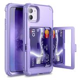 WeLoveCase iPhone 11 portemonnee hoesje voor vrouwen verdediger creditcard houder cover met verborgen spiegel drie lagen schokbestendige zware bescherming allround beschermhoes voor iPhone 11