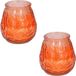 arti casa Citronella Set van 4x stuks citronella lowboy tuin kaarsen in oranje glas - 10 cm - 15 branduren