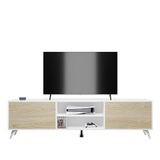 Homey TV-meubel in Scandinavisch design, 2 opbergvakken en 2 deuren, geschikt voor tv's tot 77 inch, hout, wit-zwart, 49 cm (hoogte) x 180 cm (breedte) x 40 cm (diepte)