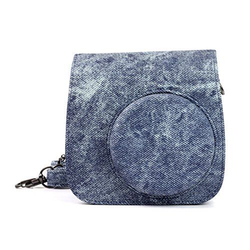 JXE Denim Schouder Draagtas voor Fujifilm Instax Mini 8 8+ 9 Instant Camera - Grijs & Blauw