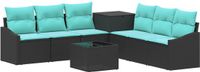 vidaXL Bankstel 2 zitplaatsen Zwart en blauw Polyrattan en Staal
