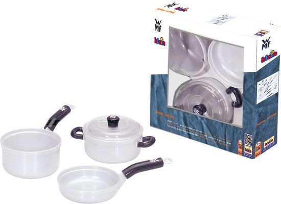 Klein Toys WMF 3-delige pannenset - kookpot en 2 steelpannen, waarvan 1 met deksel - grijs/zwart