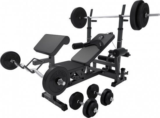 Gorilla Sports Universele Halterbank Zwart + 100 kg Halterset - Kunststof