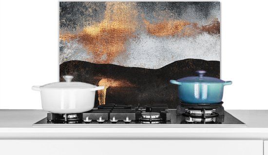KitchenYeah Keuken Spatscherm - Goud Abstract - 70x50 cm - Aluminium